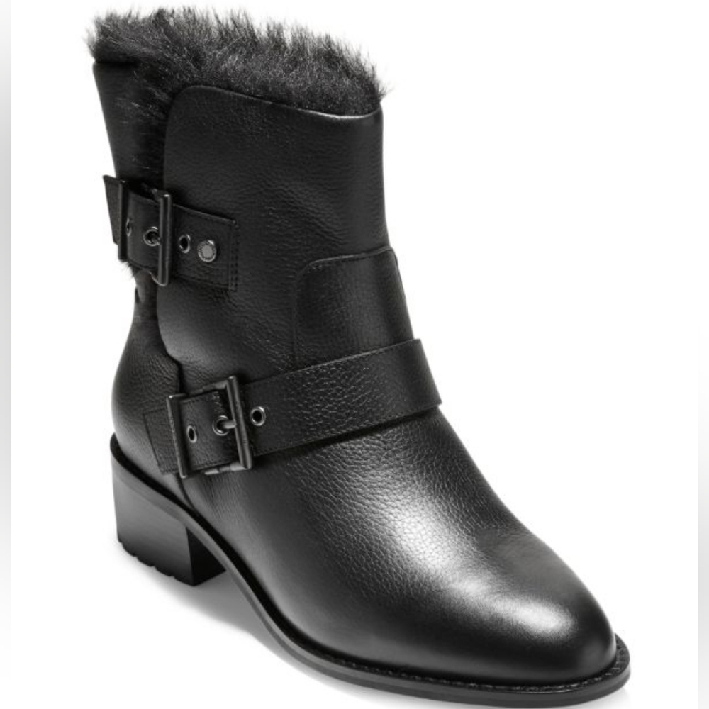 NWOT Cole Haan Grandseries Newburg Neela Bootie Faux Fur Leather Black 8 B